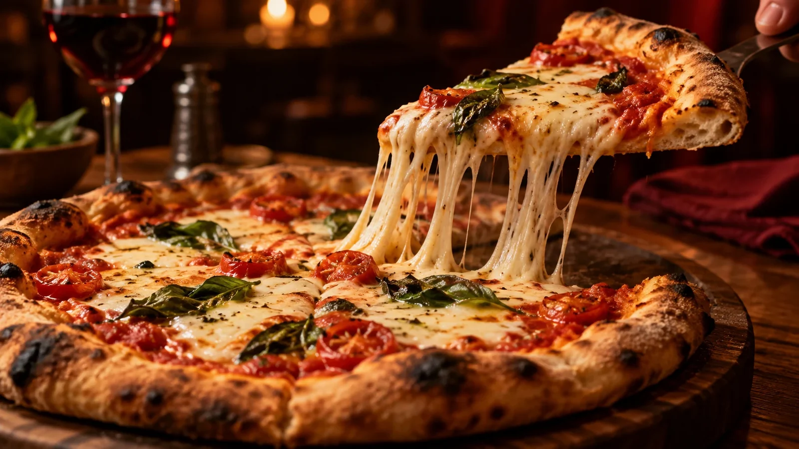 Pizza com queijo derretido para compartilhar